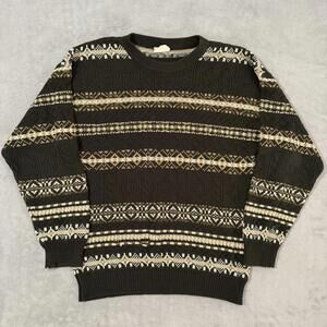 Vintage 90s Geometric Knit Sweater Black Brown Retro Men’s